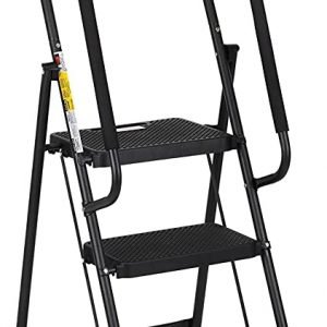 HBTower 3 Step Ladder with Handrails, Folding Step Stool