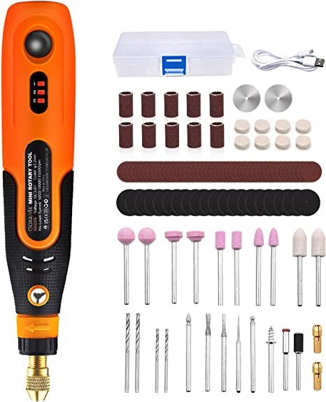 GOXAWEE Mini Cordless Rotary Tool with 3.6V Li-ion Battery, 3 Rotation Speed and USB Charging