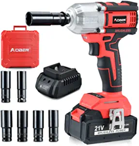 AOBEN 21V Cordless High Torque Impact Wrench 1/2 inch, Powerful Brushless Motor with Max Torque 450 ft-lb (600N.m)