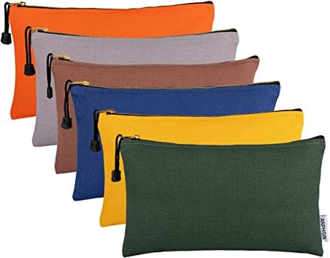 6 Pack Canvas Tool Bags Heavy Duty 16 oz. Canvas Tool Multipurpose Pouch Tote Bag with Dependable Metal Zippers