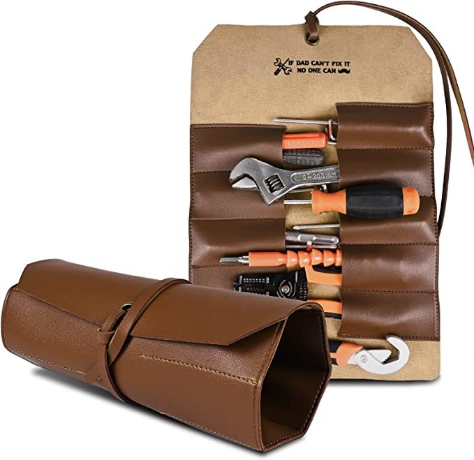 Birthday Gifts for Dad from Daughter Son Kids Wife, If Dad Can't Fix It No One Can PU Leather Tool Roll Up Bag