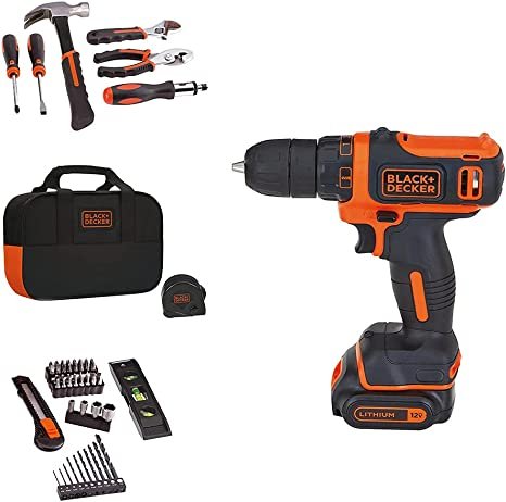 BLACK+DECKER 12V MAX Drill & Home Tool Kit, 60-Piece (BDCDD12PK)