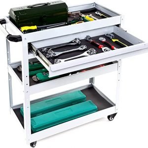 MYOYAY 3 Tier Rolling Tool Cart Heavy Duty Utility Cart Tool Organizer Cart with Wheels and Drawers Industrial Commercial Service Tool Cart for Mechanics Auto Repair Warehouse Garage Studio Garden