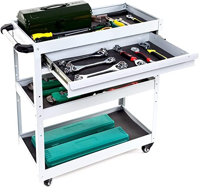MYOYAY 3 Tier Rolling Tool Cart Heavy Duty Utility Cart Tool Organizer Cart with Wheels and Drawers Industrial Commercial Service Tool Cart for Mechanics Auto Repair Warehouse Garage Studio Garden