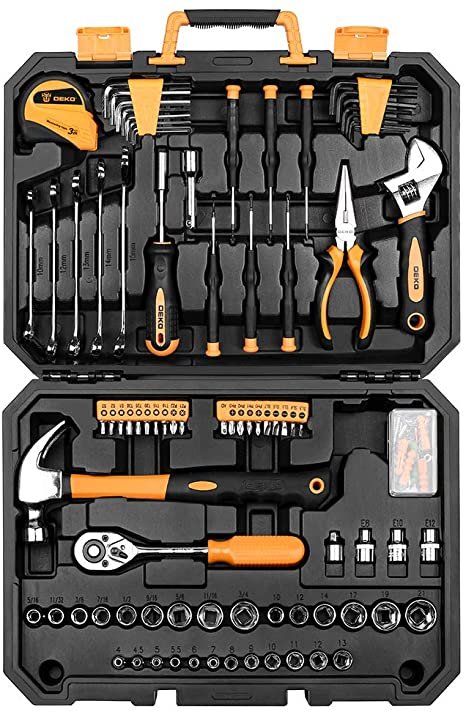 DEKOPRO 128 Piece Tool Set-General Household Hand Tool Kit, Auto Repair Tool Set, with Plastic Toolbox Storage Case