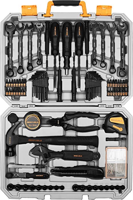 DEKOPRO 188 Piece Tool Set, General Household Hand Tool Kit, Home/Auto Repair Tool Set, with Plastic Toolbox Storage Case for Handyman