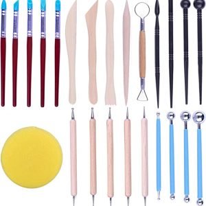 IHUIXINHE 24 Pcs Clay Modeling Tools Set,Sponge,Dotting Pen,Silicone Tips,Ball Stylus