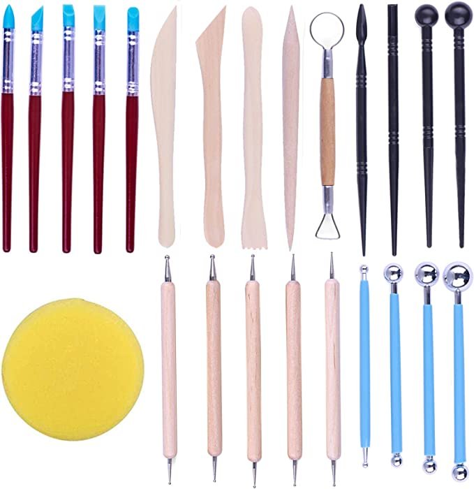 IHUIXINHE 24 Pcs Clay Modeling Tools Set,Sponge,Dotting Pen,Silicone Tips,Ball Stylus