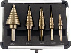 CO-Z Step Drill Bits, HSS 5PCS Titanium Step Drill Bit Set, 50 Sizes in 5 High Speed Steel Unibit Drill Bits Set for Sheet Metal with Aluminum Case,