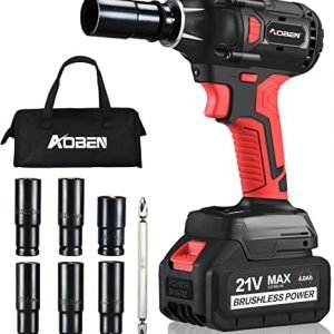 AOBEN 21V Cordless Impact Wrench Powerful Brushless Motor with 1/2" Square Driver, Max 300 Torque ft-lbs (400N.m), 4.0A Li-ion Battery