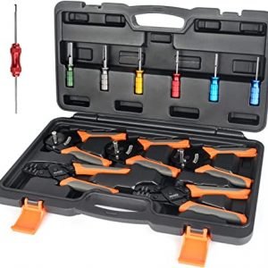 IWISS Deutsch Closed Barrel Crimper, Stamped Contacts Crimper and Weather Pack Terminal Crimper Tool Kit w/ Extraction Tools-12pcs included