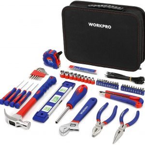 WORKPRO Home Tool Kit, 100 Piece Kitchen Drawer Household Hand Tool Set with Easy Carrying Pouch