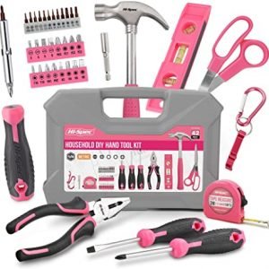 Hi-Spec Pink Household Tool Set, 42 Piece Small Essential Ladies Tool Kit For Home, Garage