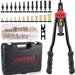Rivet Nut Tool, GIANTISAN 16" Rivnut Tool Kit with 12 Metric and SAE Mandrels, Nutsert Rivet Tool Set with 176Pcs Assorted Rivnuts